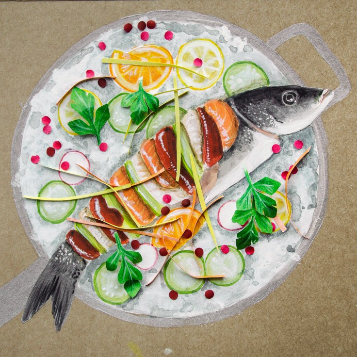 Piatti così belli da meritare un ritratto. 
Questo piatto colorato e fresco di crudità di pesce si ispira alla cucina siciliana e fa parte del menù di  Piccola Cucina Estiatorio, ristorante italiano a New York. 